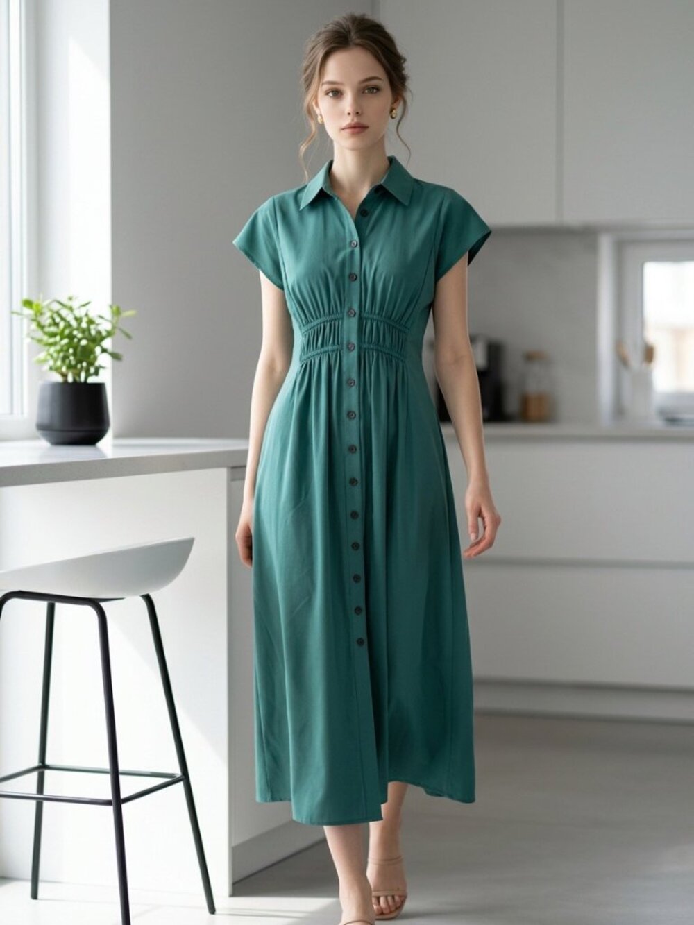 NWT Calvin Klein Teal Button Front Maxi Shirt Dress Size 2
